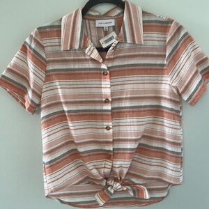 Multicolor Striped Blouse with Tie Front NWT